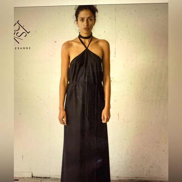 Baserage Elegant Black Wrap Halter Dress - Picture 1 of 5